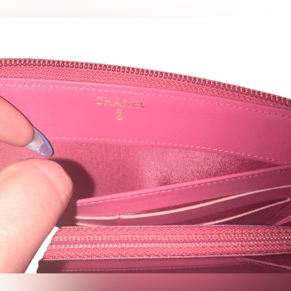 CHANEL EUC RARE PINK TIMELESS CC CAVIAR FULL ZIP LONG WALLET W/ COA CARD - Picture 10 of 13